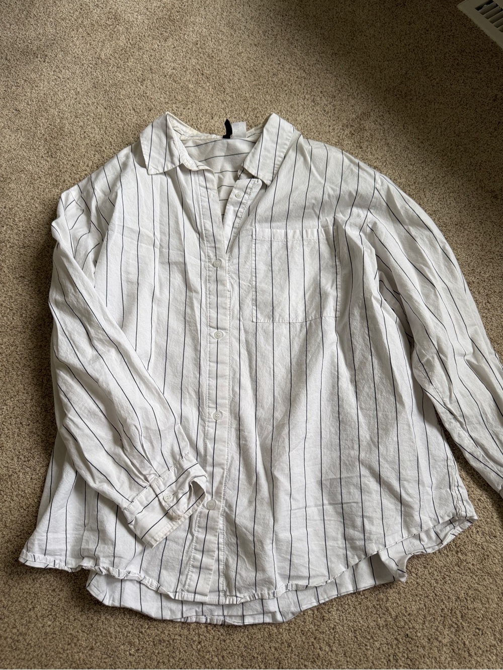 Divided Oversized White Button-Down Shirt with Black Pinstripes